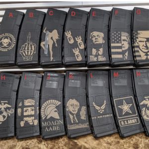 Custom Ar-15 and AK-47 magazines. Laser engraved magazines.