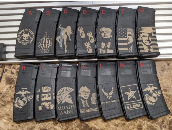 Custom Ar-15 and AK-47 magazines. Laser engraved magazines.